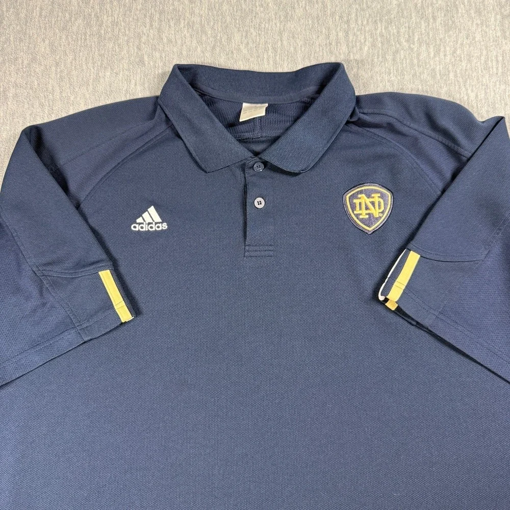 Adidas Polo Shirt Mens XL Navy Blue Notre Dame Fighting Irish NCAA Climalite